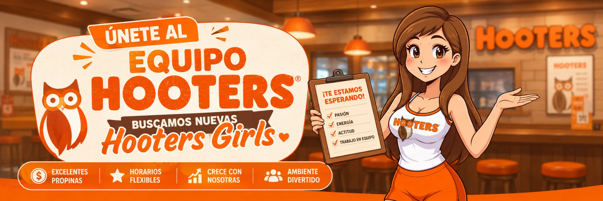 Únete al equipo Hooters: buscamos nuevas Hooters Girls