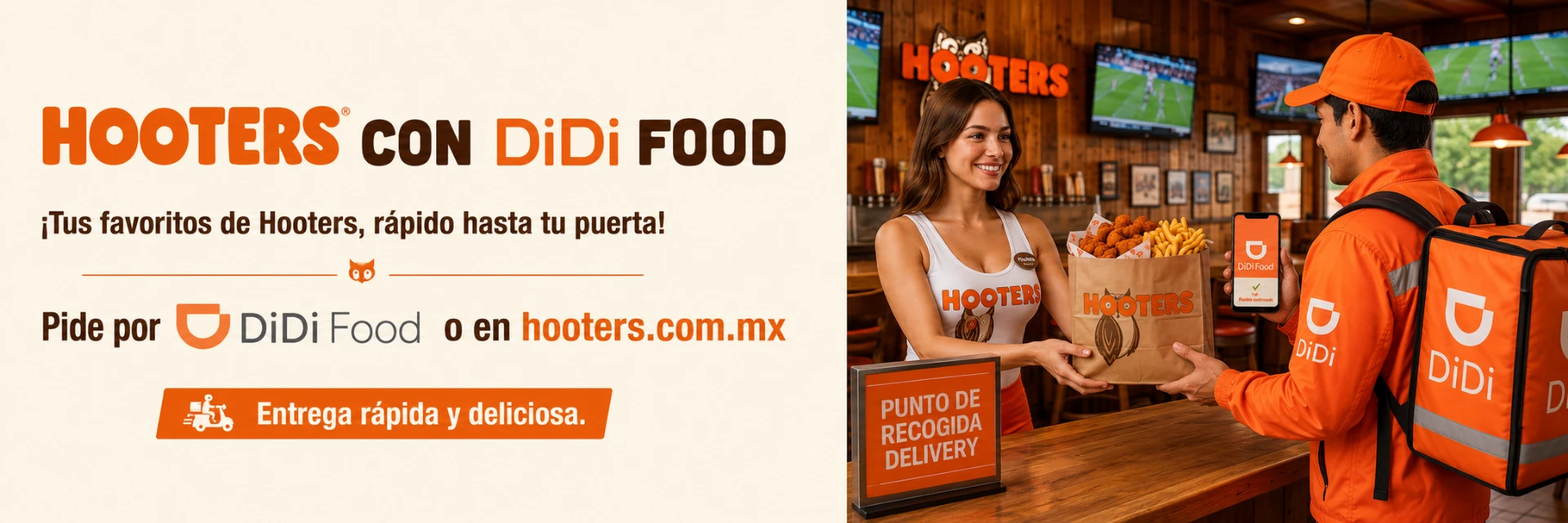 Hooters con DiDi Food — tus favoritos rápido hasta tu puerta