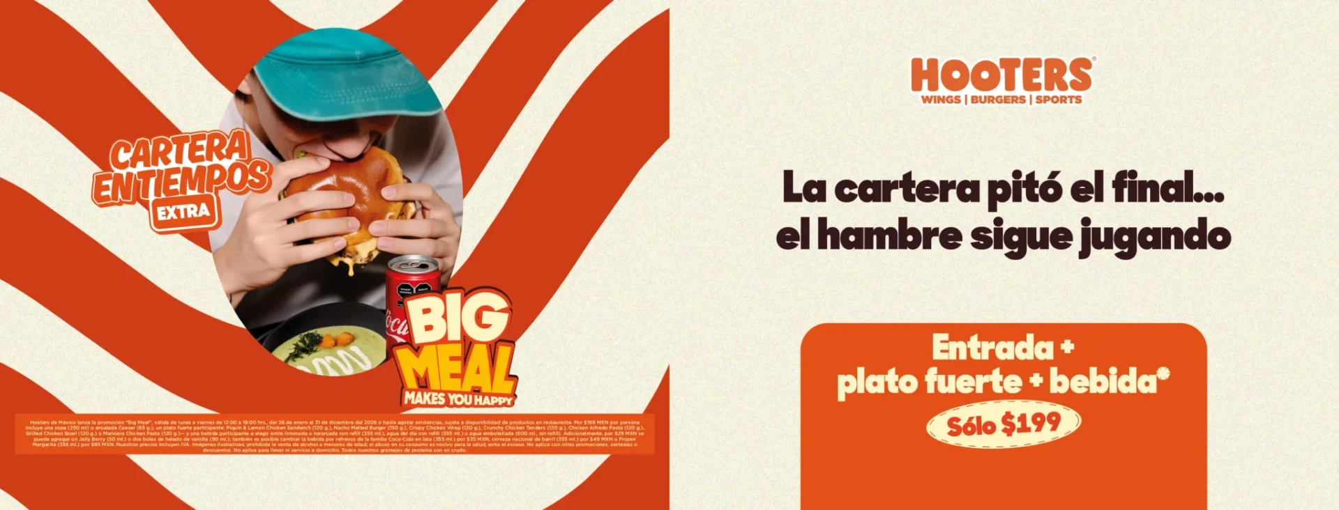 Big Meal Hooters — Entrada, plato fuerte y bebida por $199