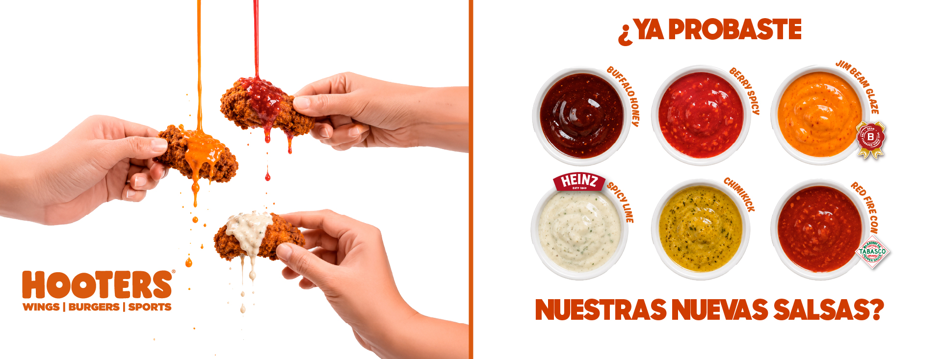 Nuevas salsas Hooters — Buffalo Honey, Berry Spicy, Jim Beam Glaze y más